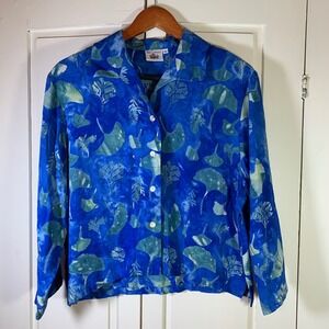 Very‎ Vineyard Martha's Vineyard Blue Botanical Rayon Button Down Shirt M